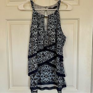WHITE HOUSE BLACK MARKET • Women’s Blue Print Layered Sleeveless Top Size Medium